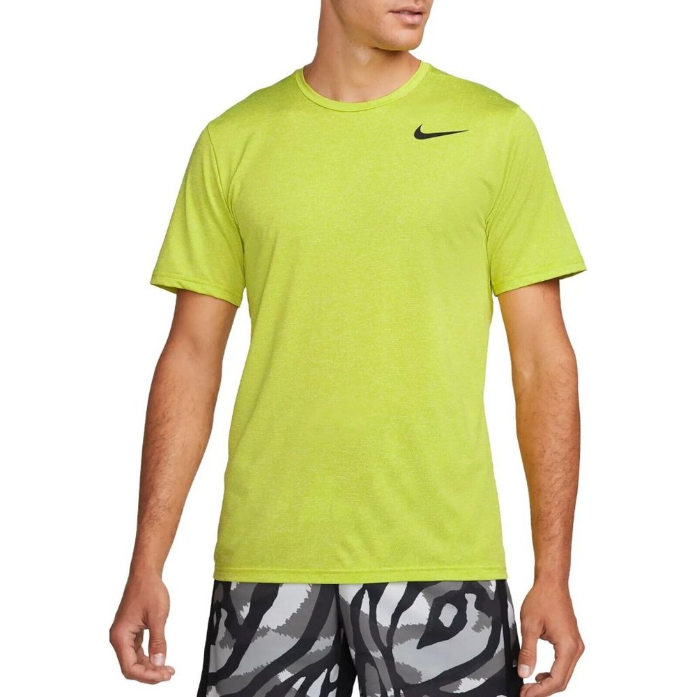 Nike Dri-FIT Static Mens Short Sleeve Running Training Gym Shirt Volt XL